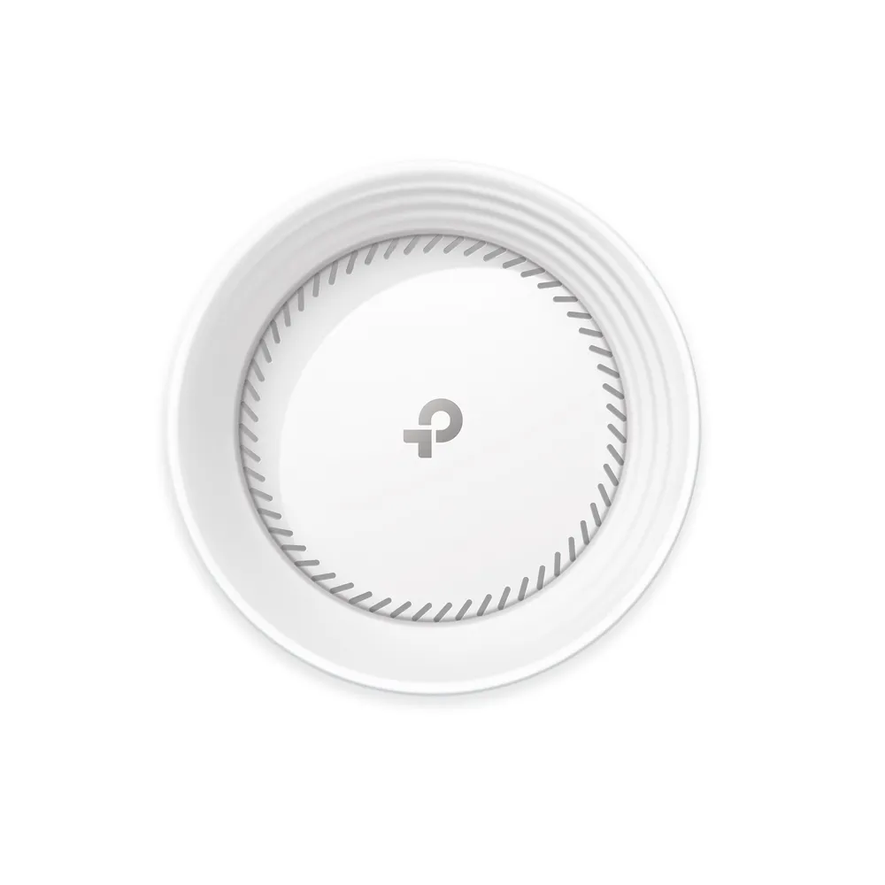 TP-Link Deco BE65-5G top view with circular ventilation grille and logo