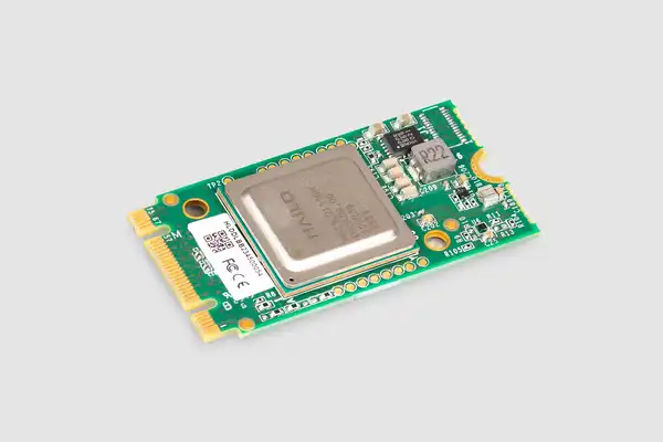 Close-up of the Hailo-8L 13 TOPS M.2 neural processing unit