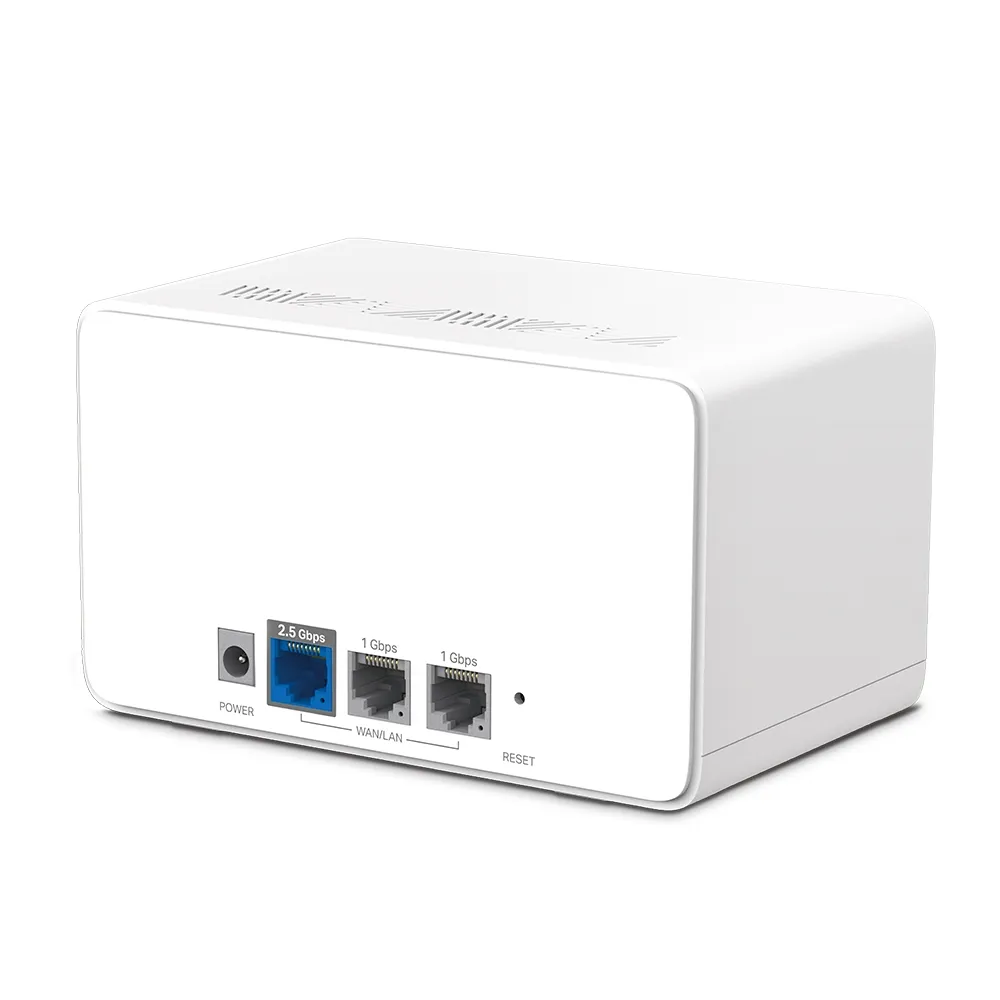 Mercusys Halo H90X rear interface showcasing 2.5G multi-gig and dual gigabit ports