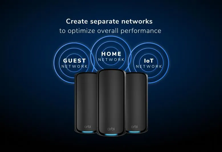Orbi 970 promotional illustration of main, guest and IoT network names
