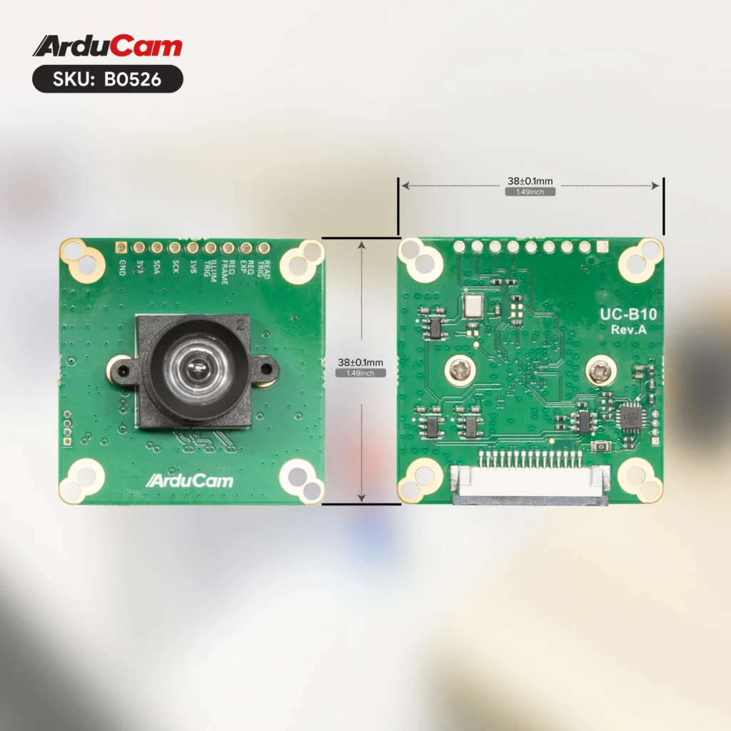 Front and rear of the Arducam B0526 Mira220 camera board