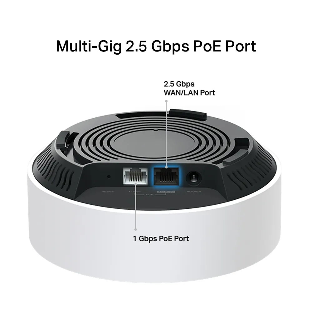 TP-Link Deco X50-PoE rear ports showing 2.5G PoE and gigabit Ethernet