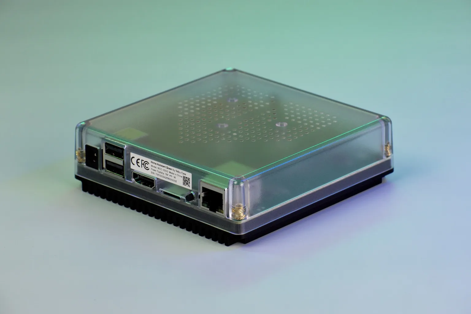 Home Assistant Green rear ports showing Gigabit Ethernet and USB