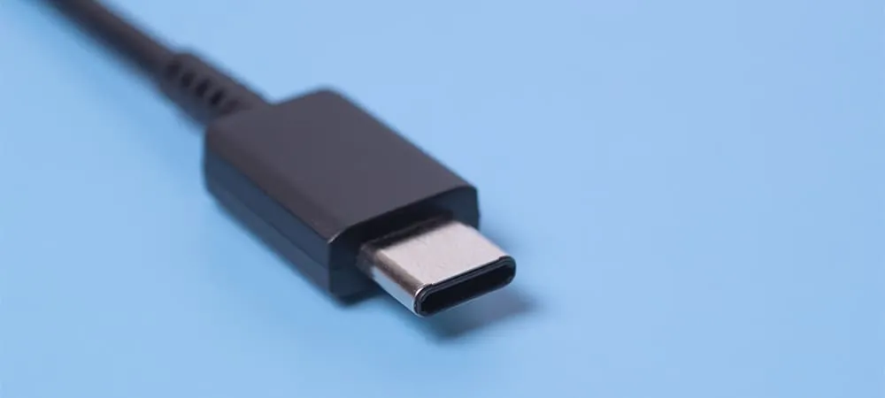 Black USB-C plug with its reversible oval connector