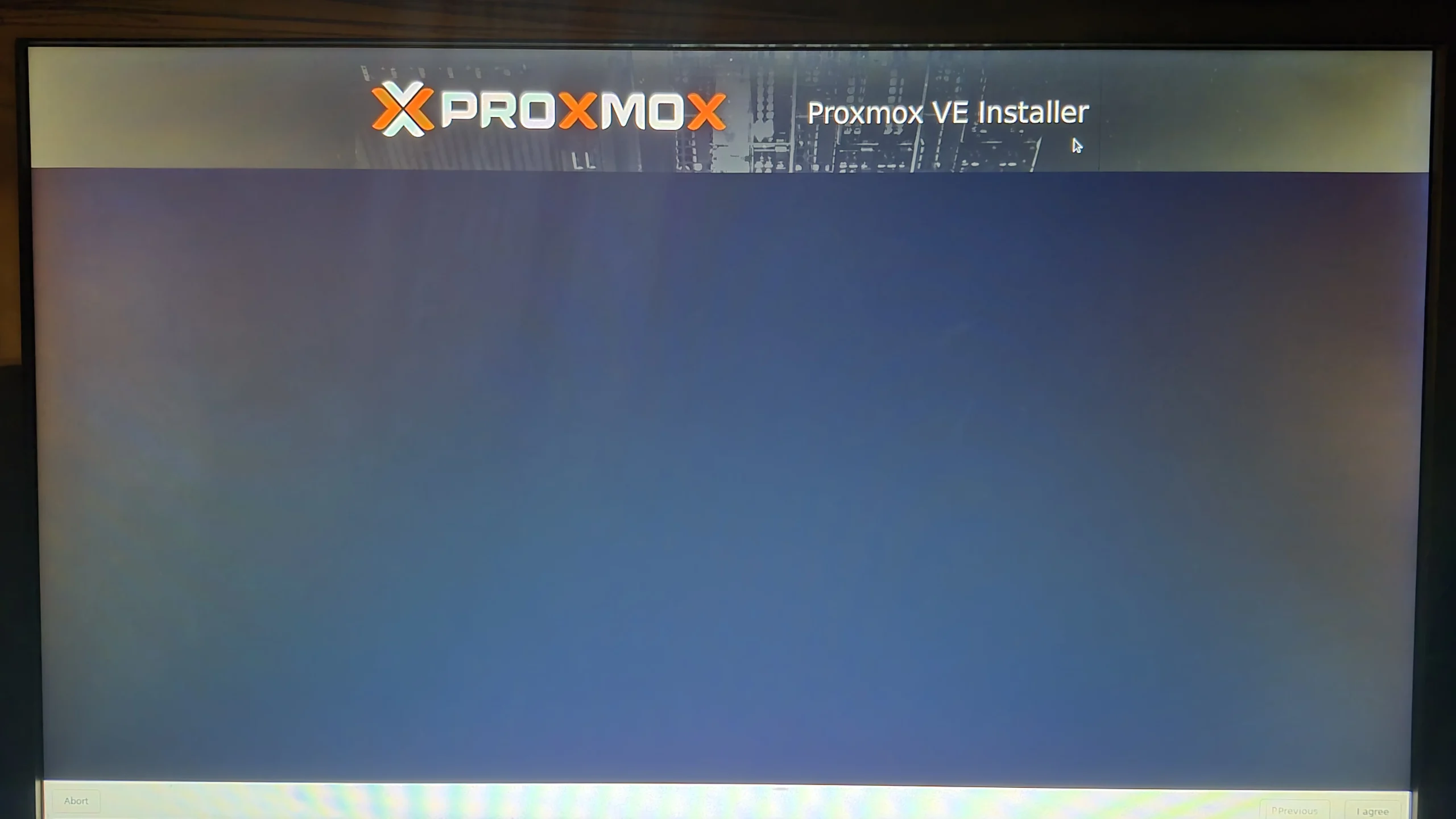 Proxmox Install - Screen 1 - EULA