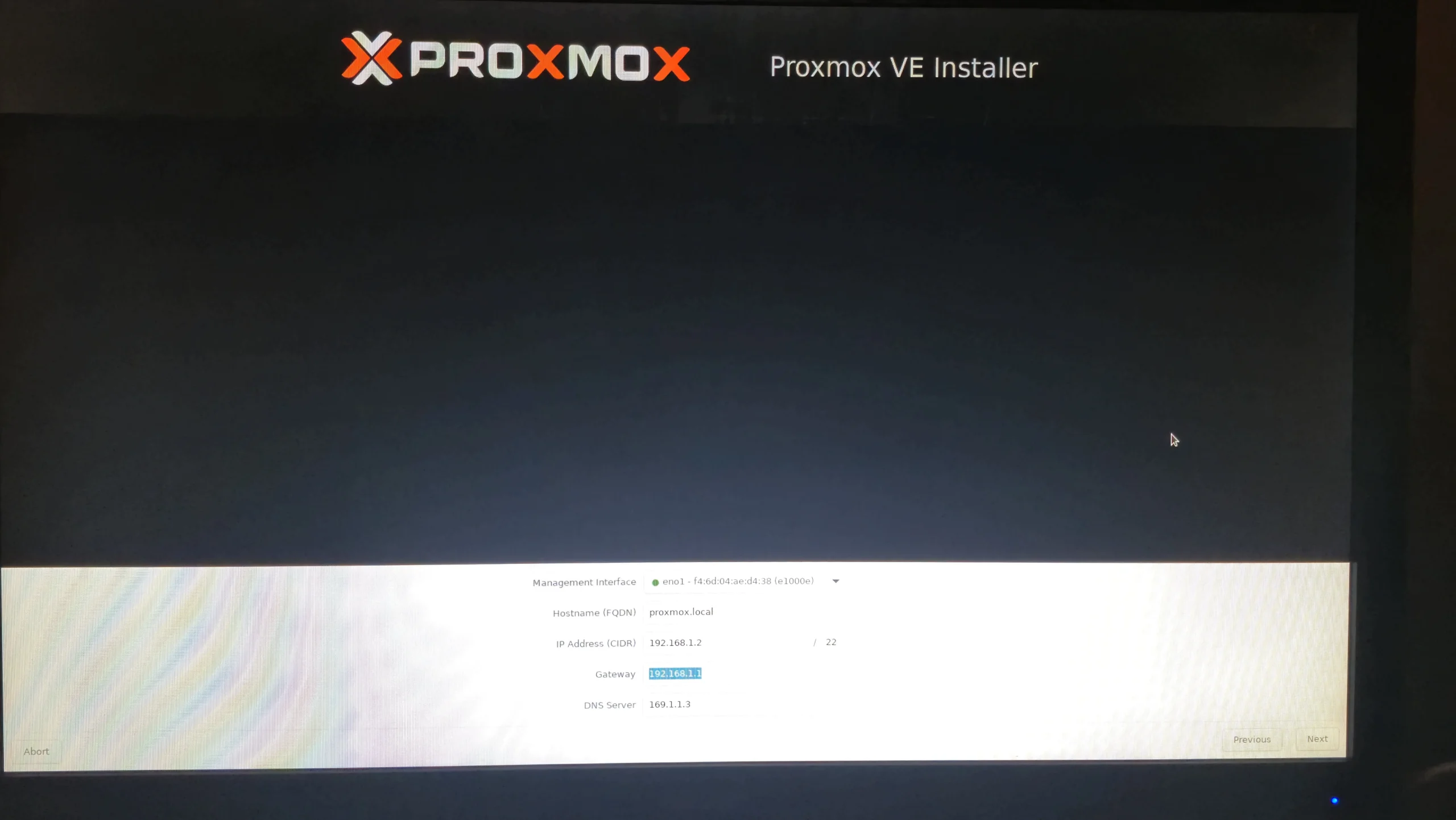 Proxmox Install - Screen 3 - Settings