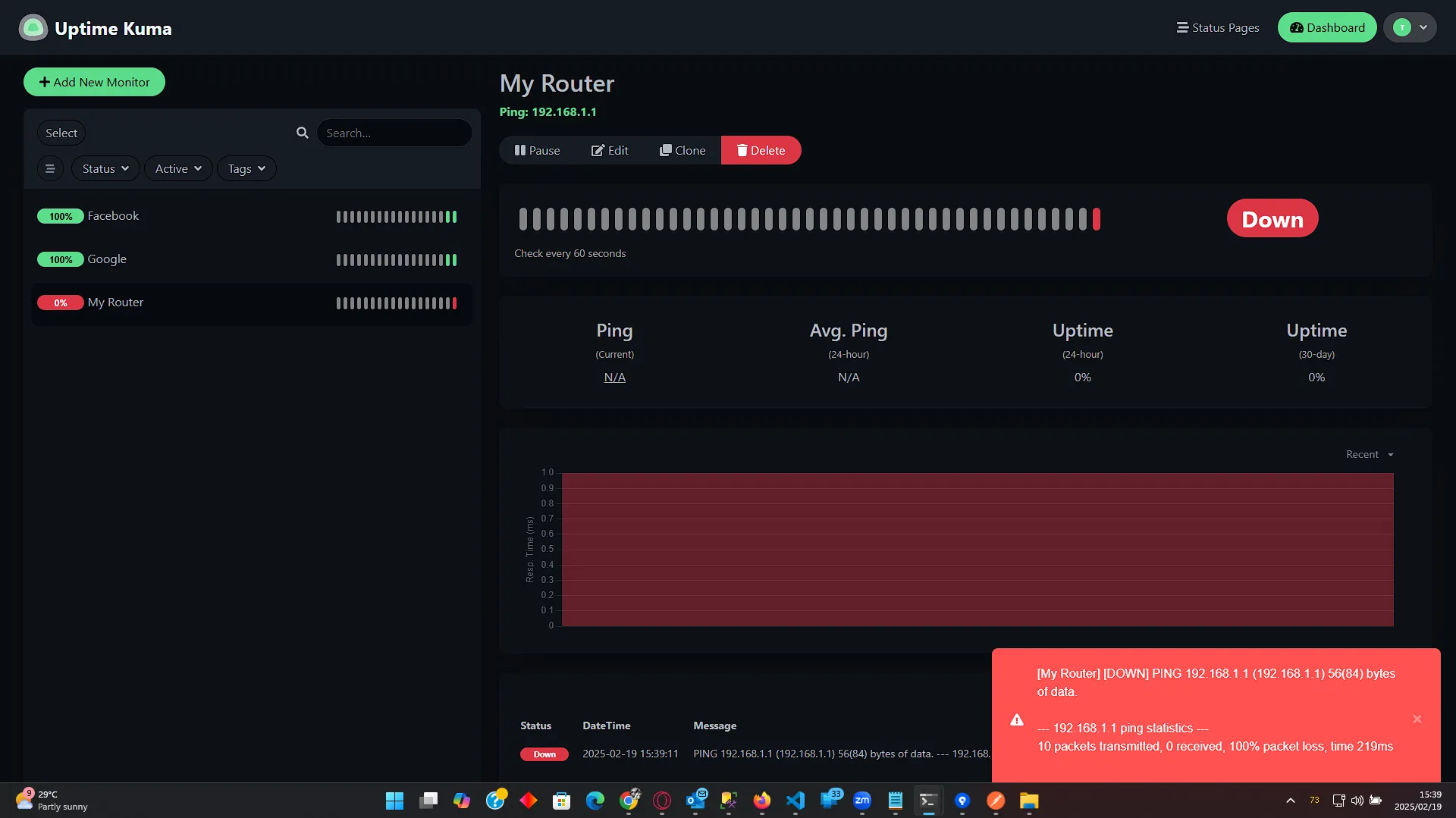 Uptime Kuma - Router failing