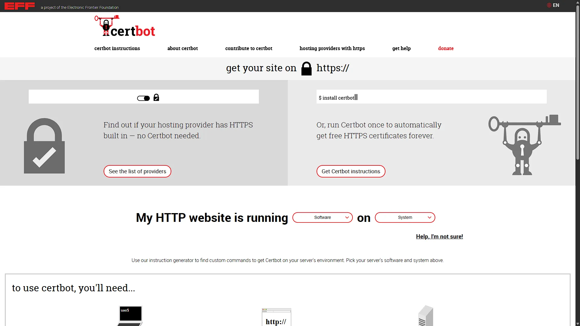 Certbot - 1 - Homepage