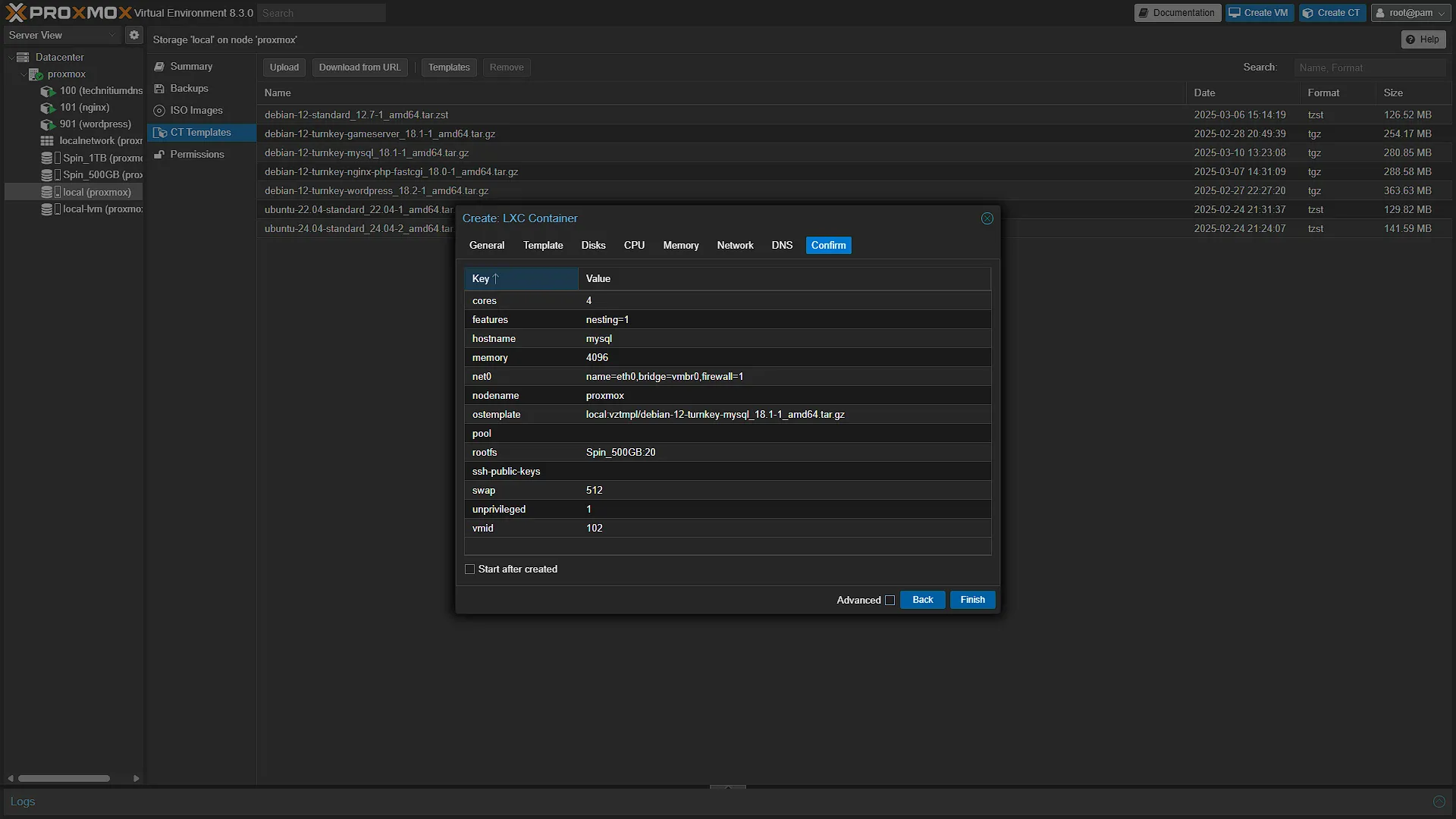 Create MySQL CT - 8 Confirm