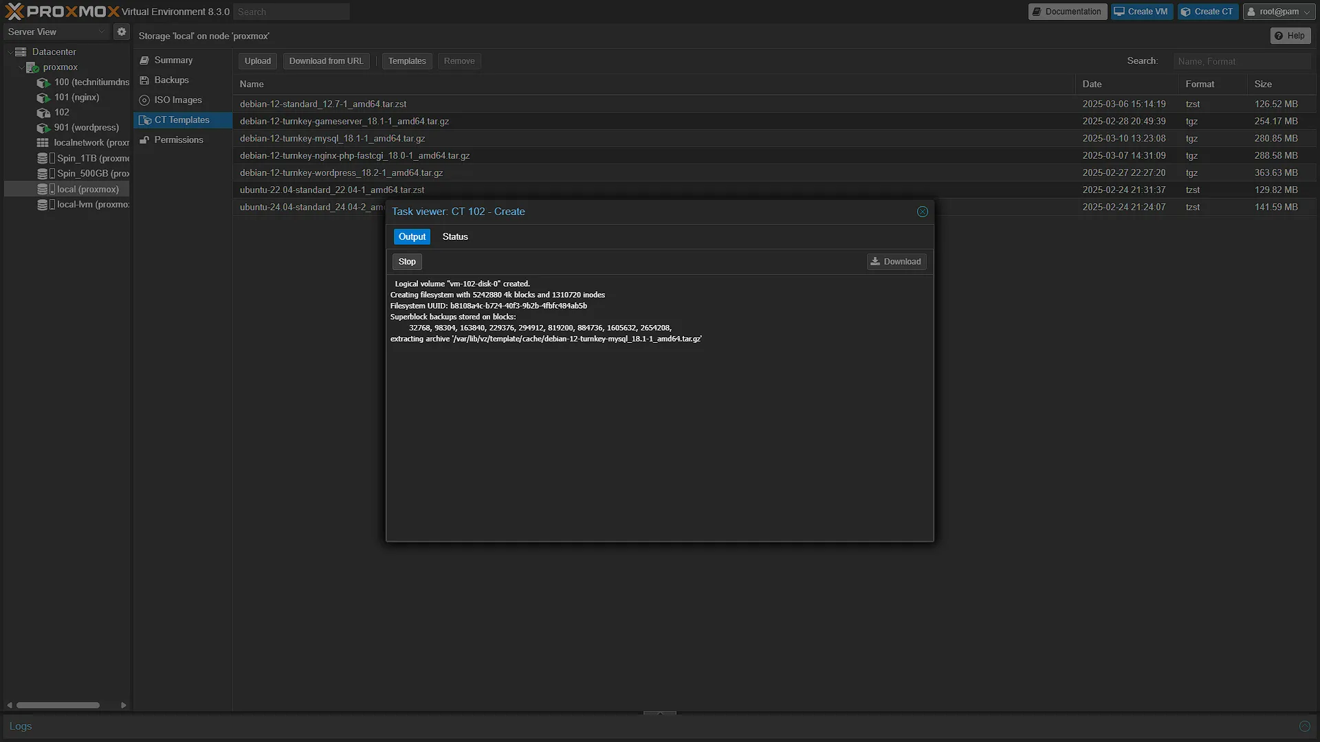 Create MySQL CT - 9 Installing