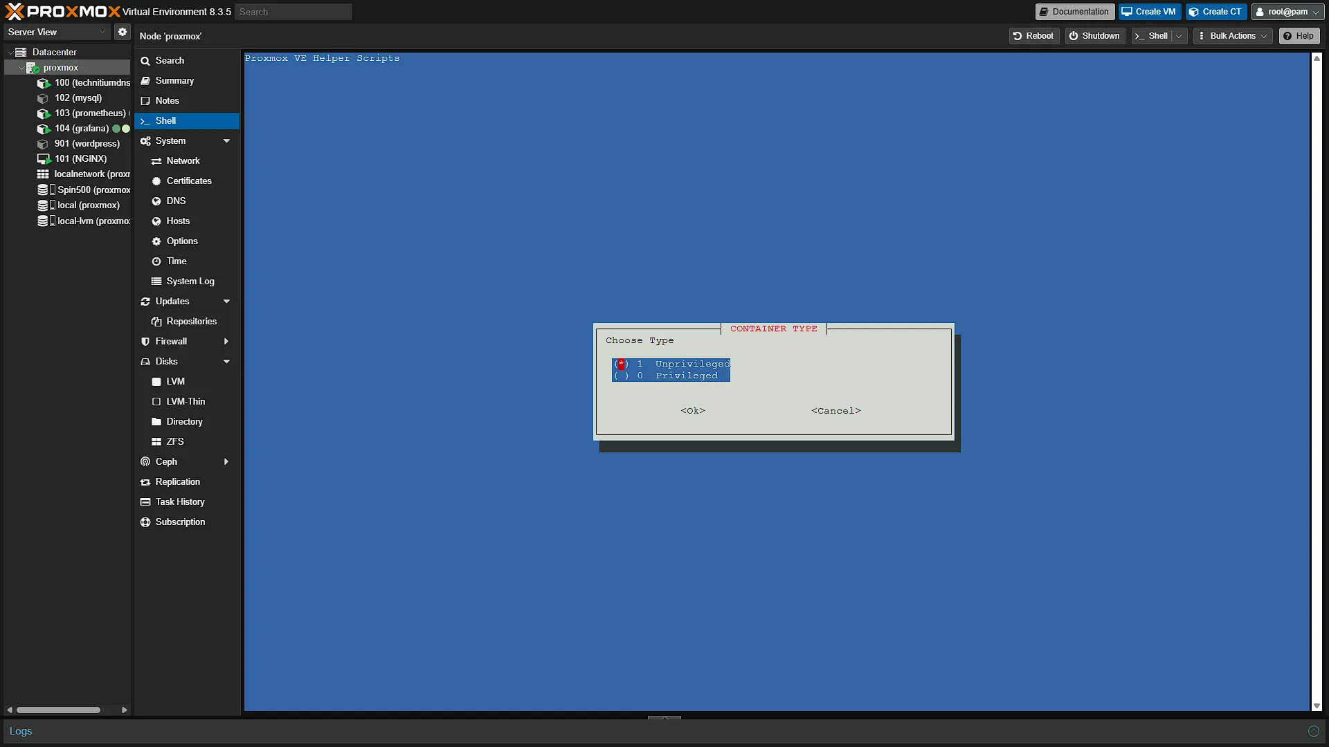 Install Docker LXC - 8 - Priveledged