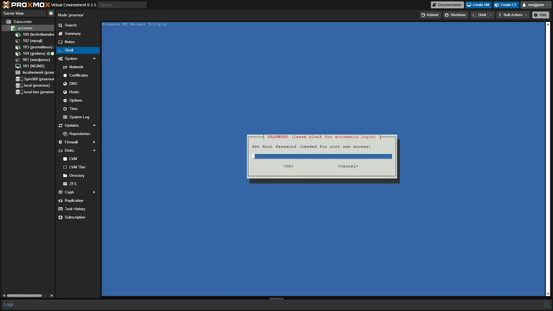 Install Docker LXC - 9 - Root Password