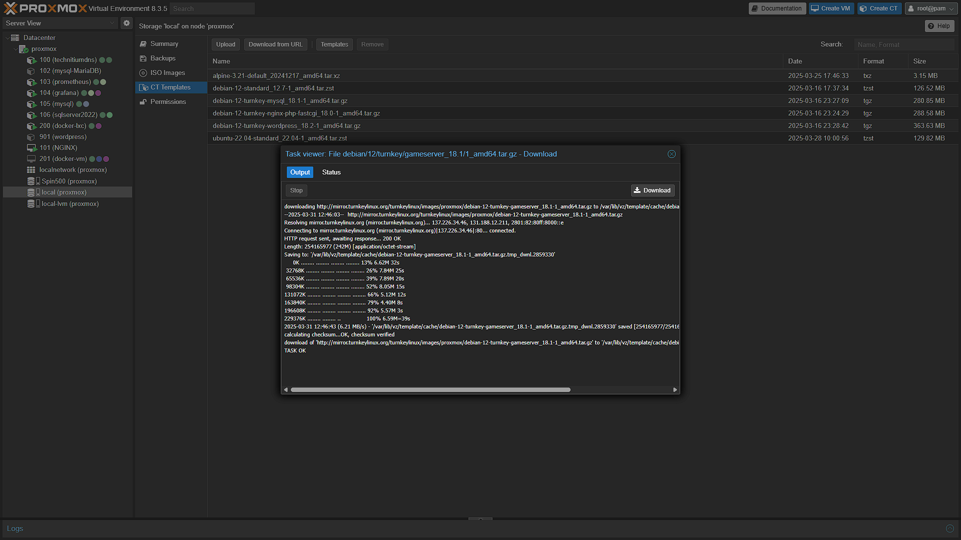 Install Turnkey Gameserver - 4 - Template Downloaded