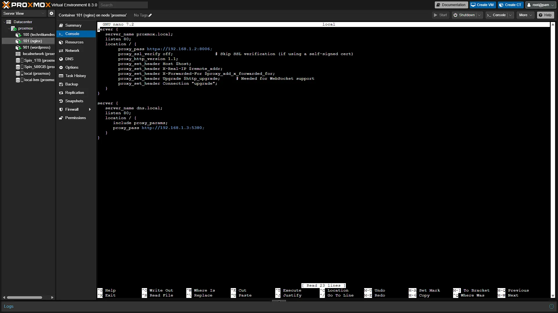 NGINX Config - Config File Corrected PROXMOX