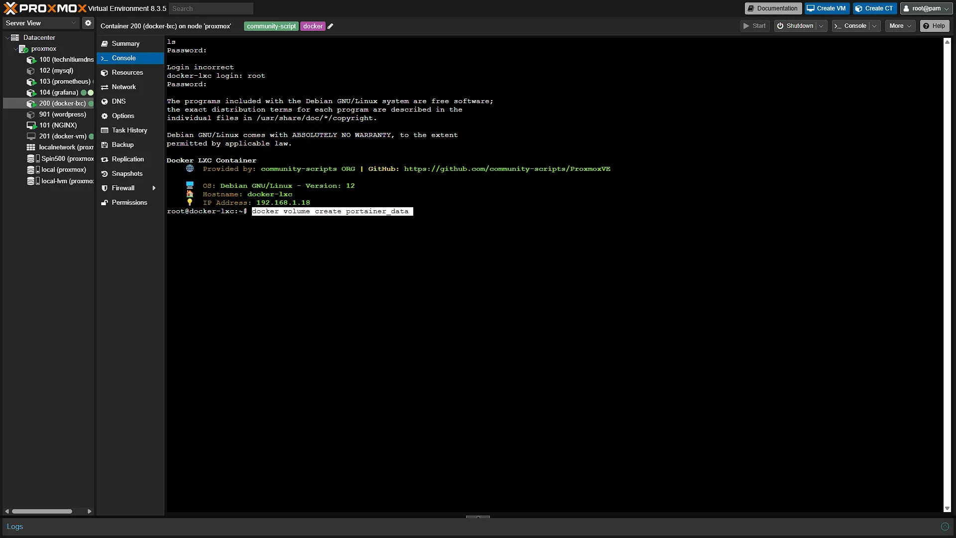 Portainer Docker Install - 2 - Volume Create