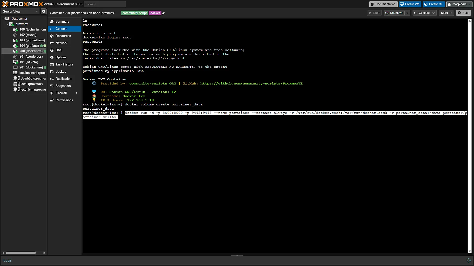 Portainer Docker Install - 3 - Docker Command