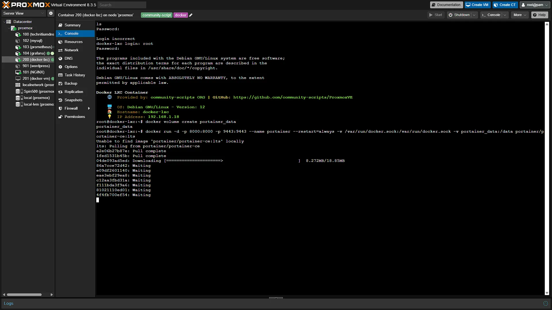 Portainer Docker Install - 4 - Installing