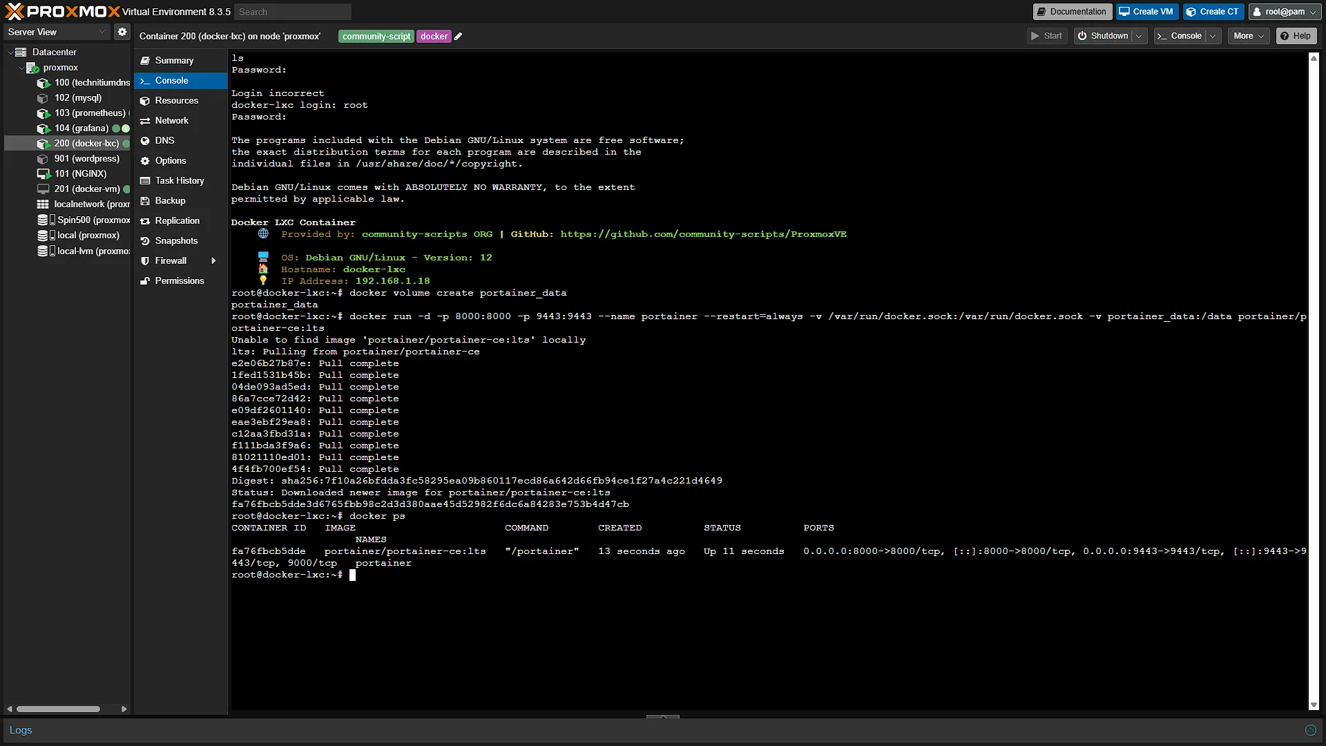 Portainer Docker Install - 6 - Docker ps