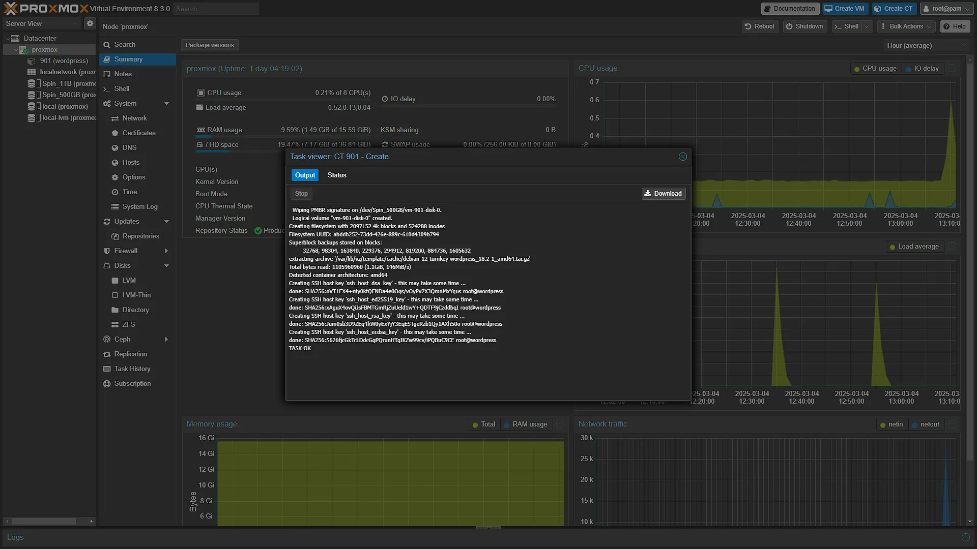 Proxmox Create LXC Container - Output