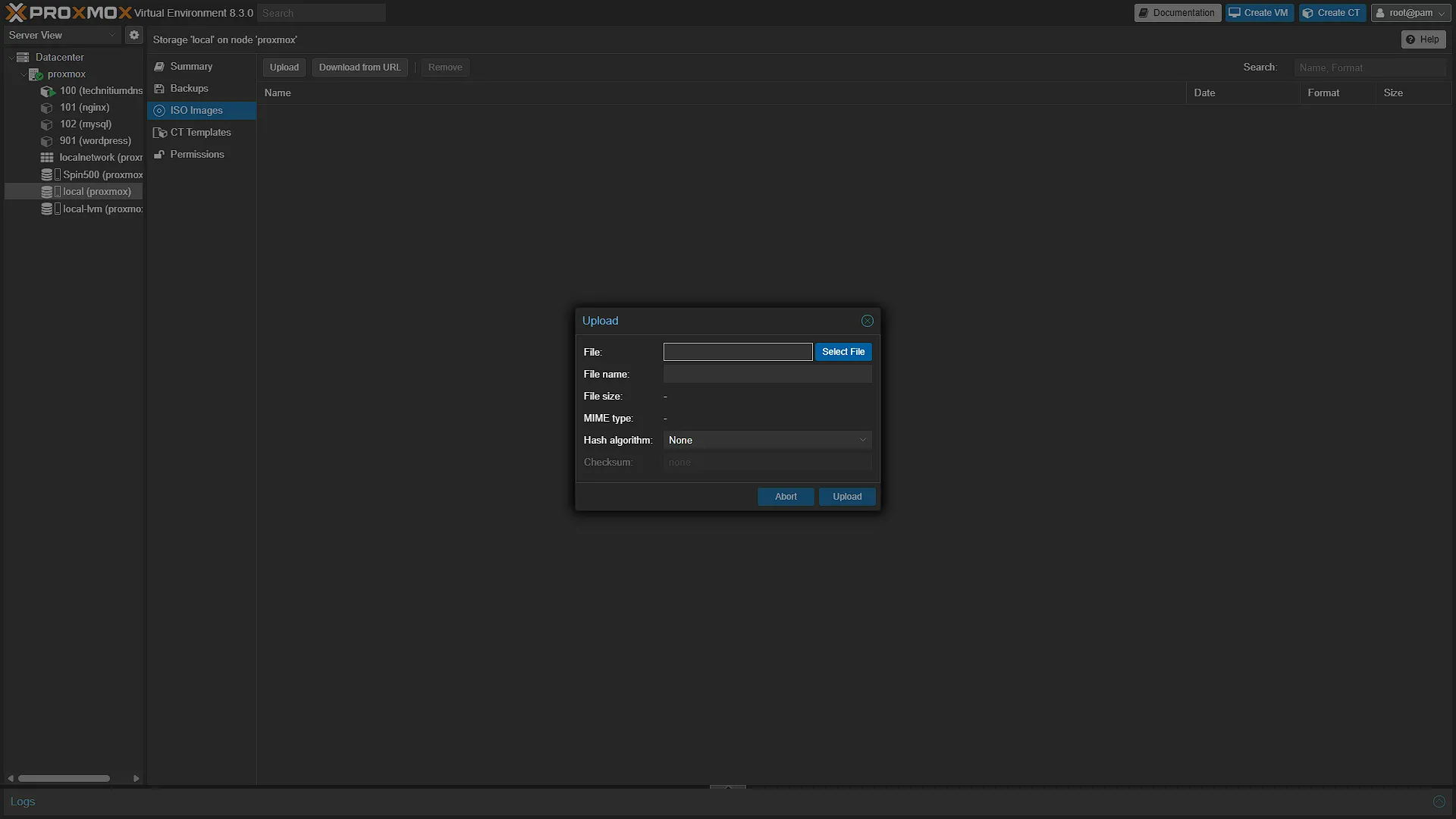 Proxmox - Select ISO Upload