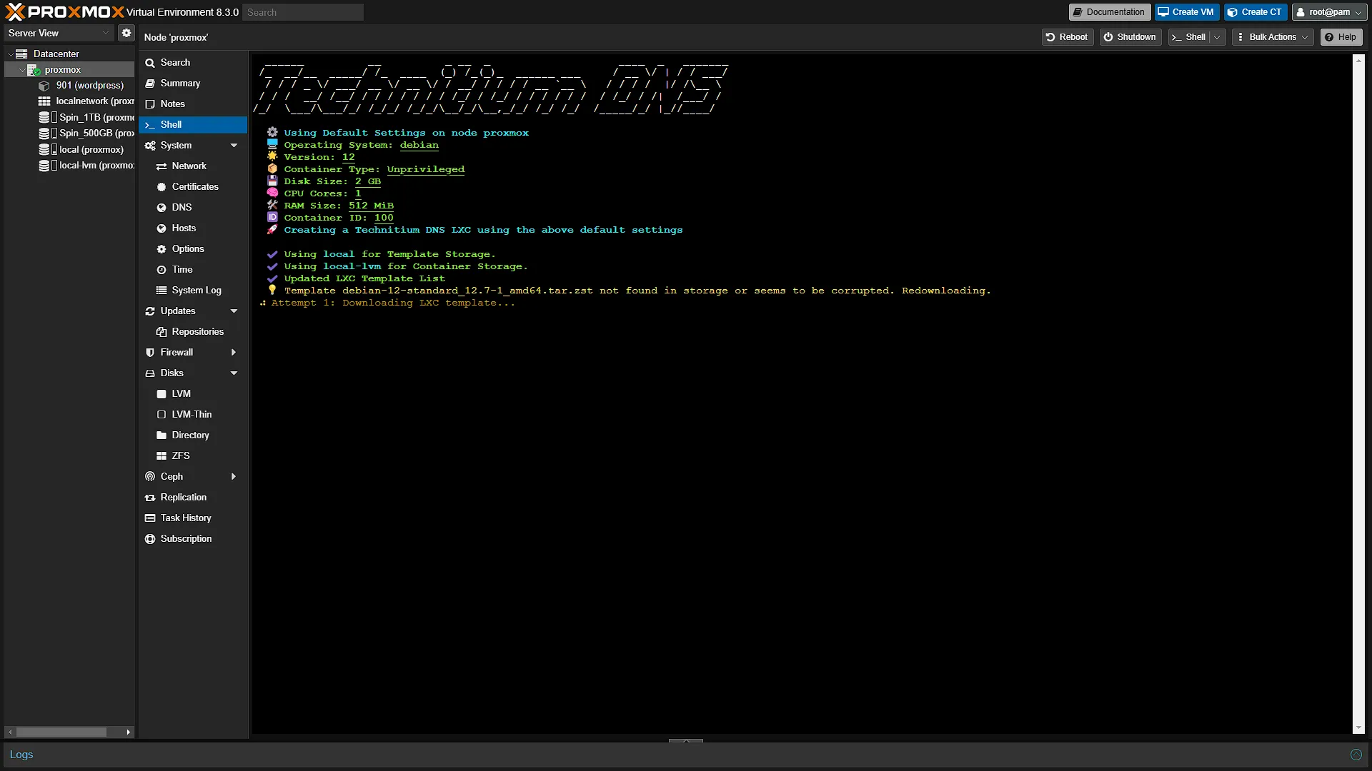 Proxmox Technitium Install - Install Progress
