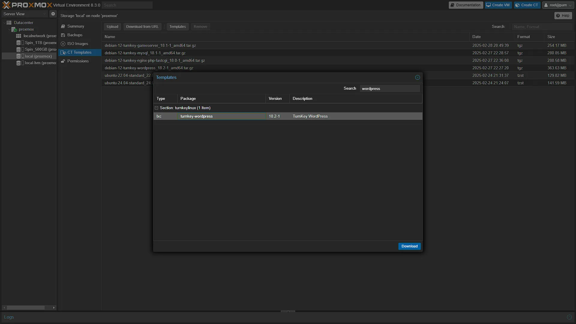 Select Wordpress Container