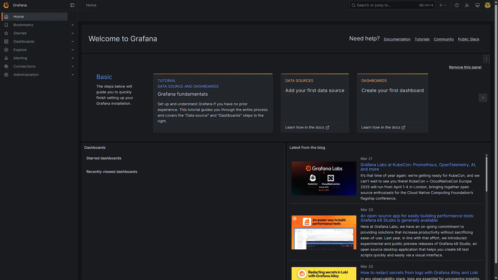 Setup Grafana - 3 - Logged In