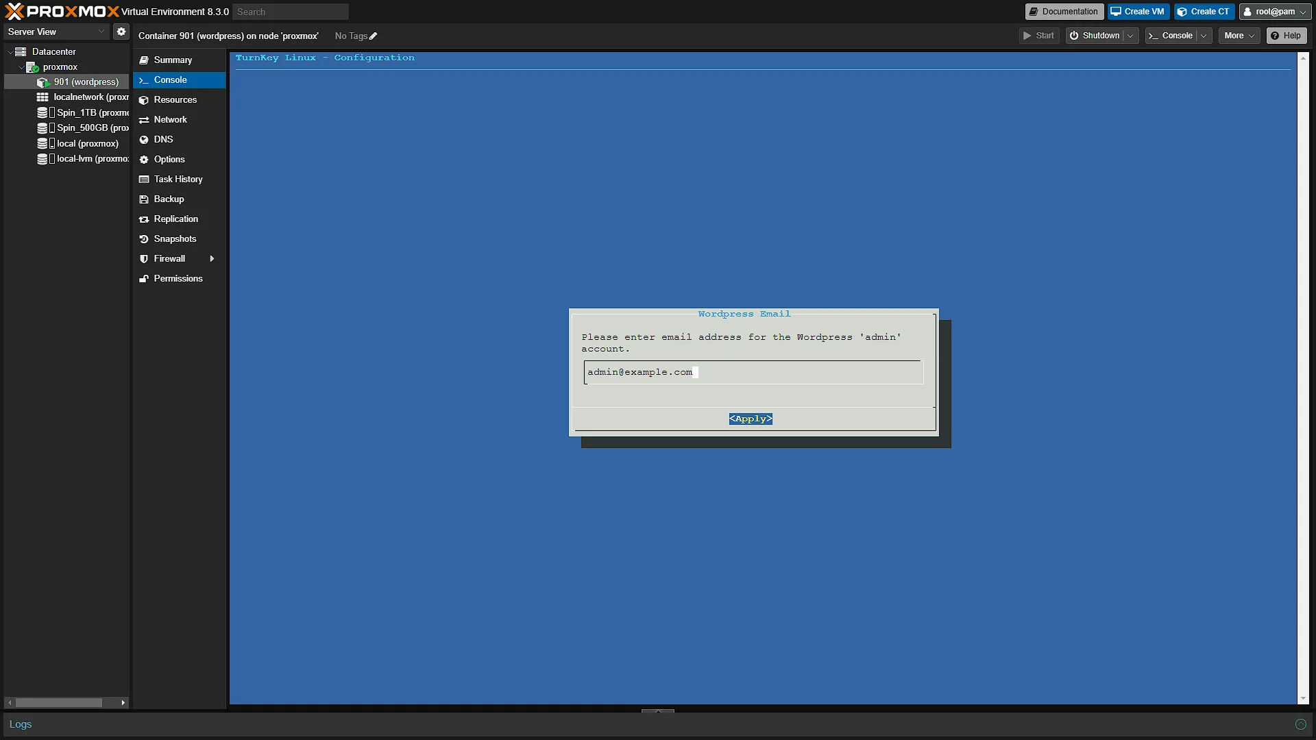 Turnkey Wordpress - 4 - Admin Email