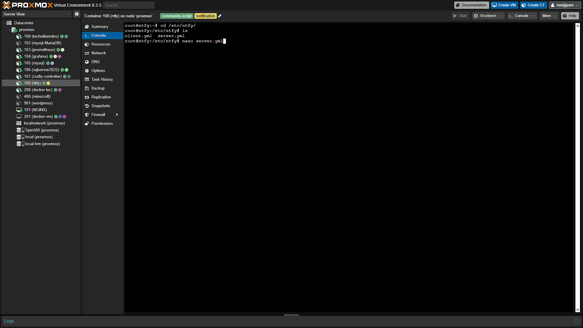Configure ntfy - 3 - nano server yml