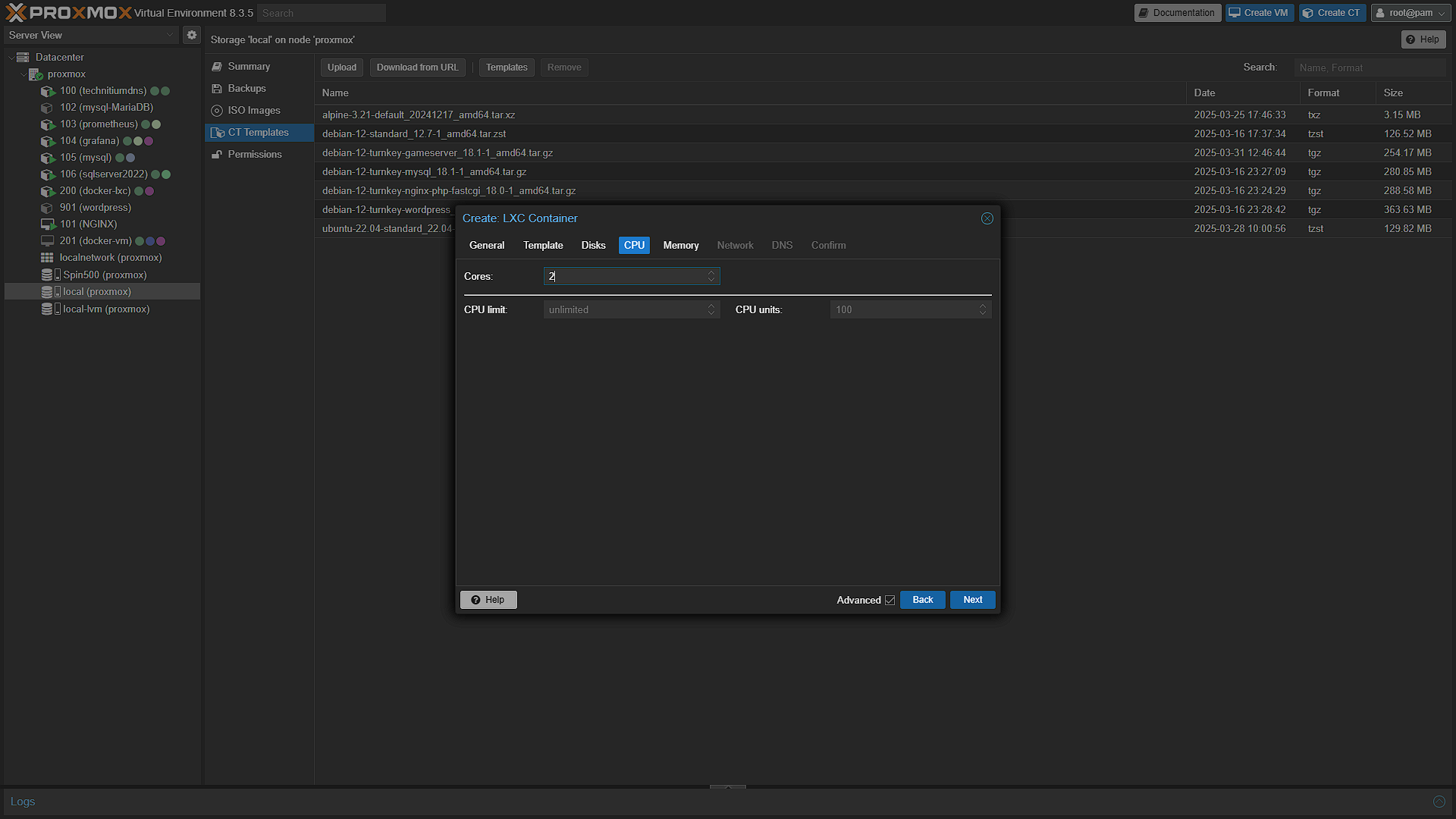 Create Gameserver Container - 4 - CPU