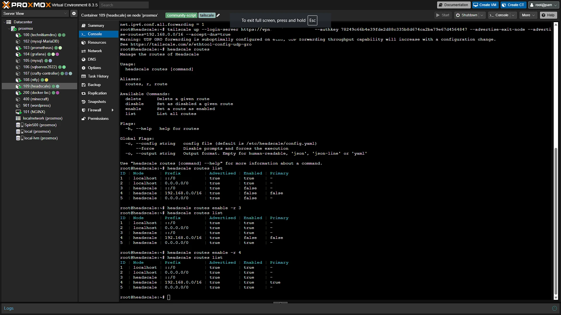 Headscale Config - 3 - Routes