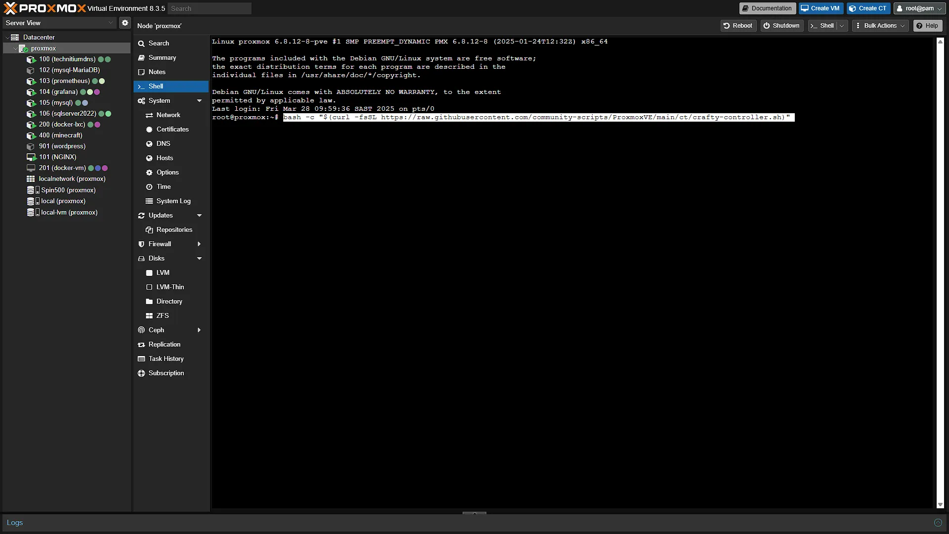 Install Crafty LXC - 1 - Command