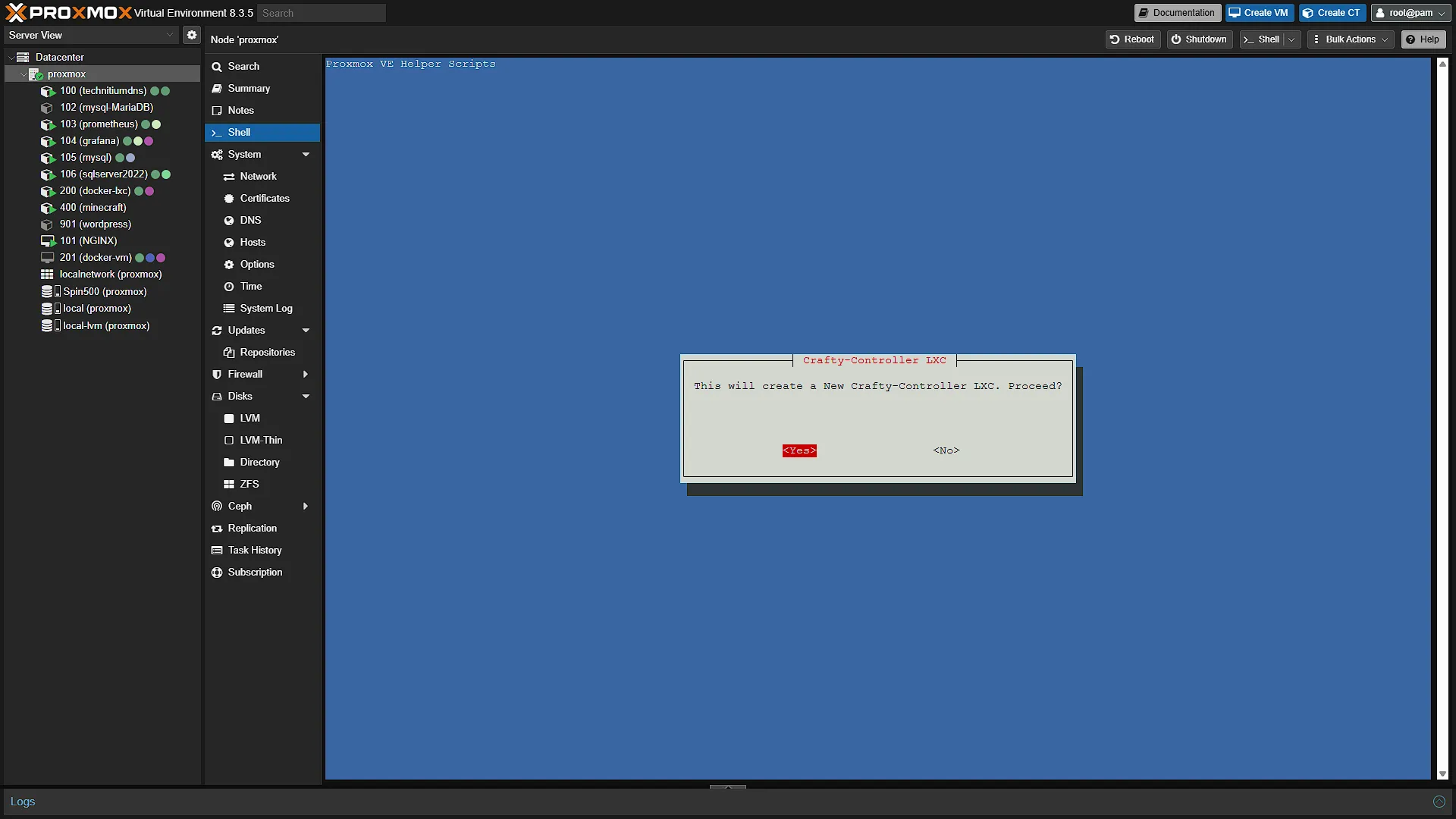 Install Crafty LXC - 2 - Confirm