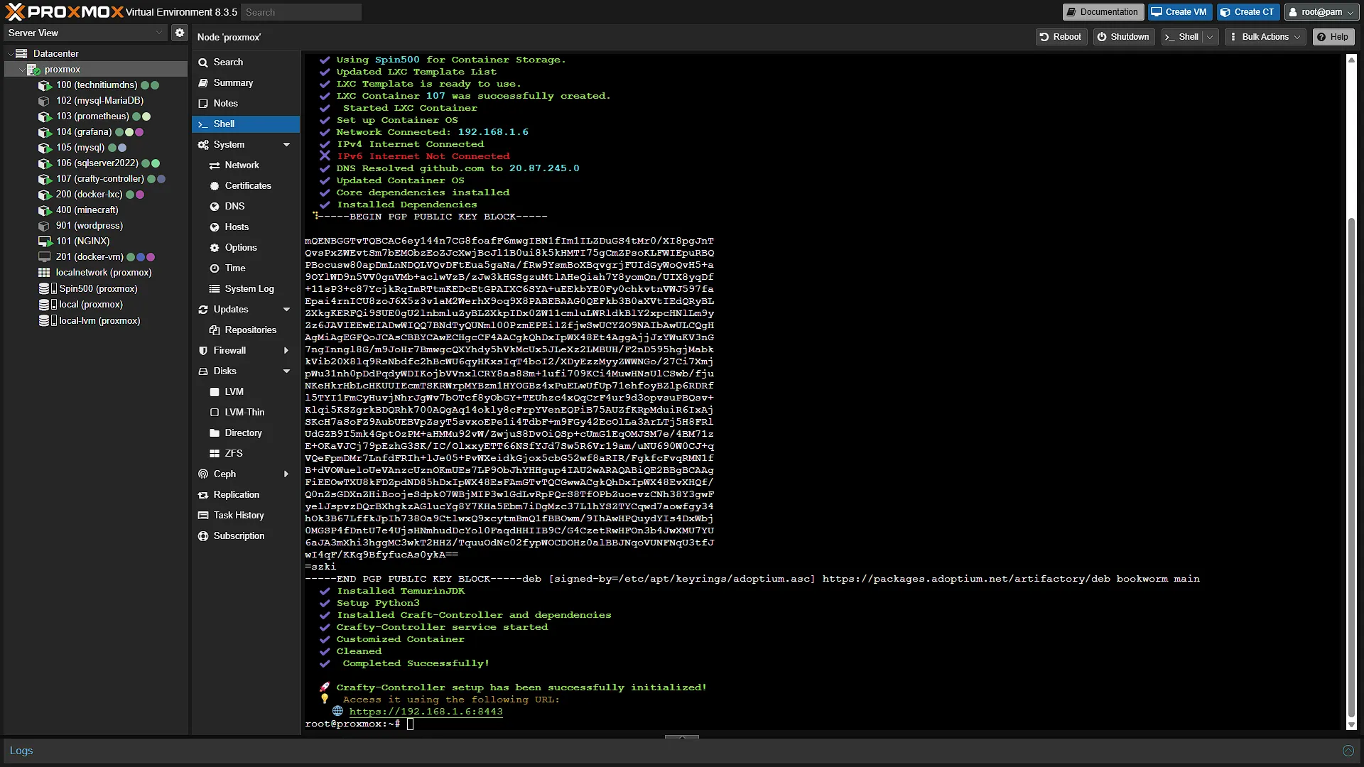 Install Crafty LXC - 6 - Install Done