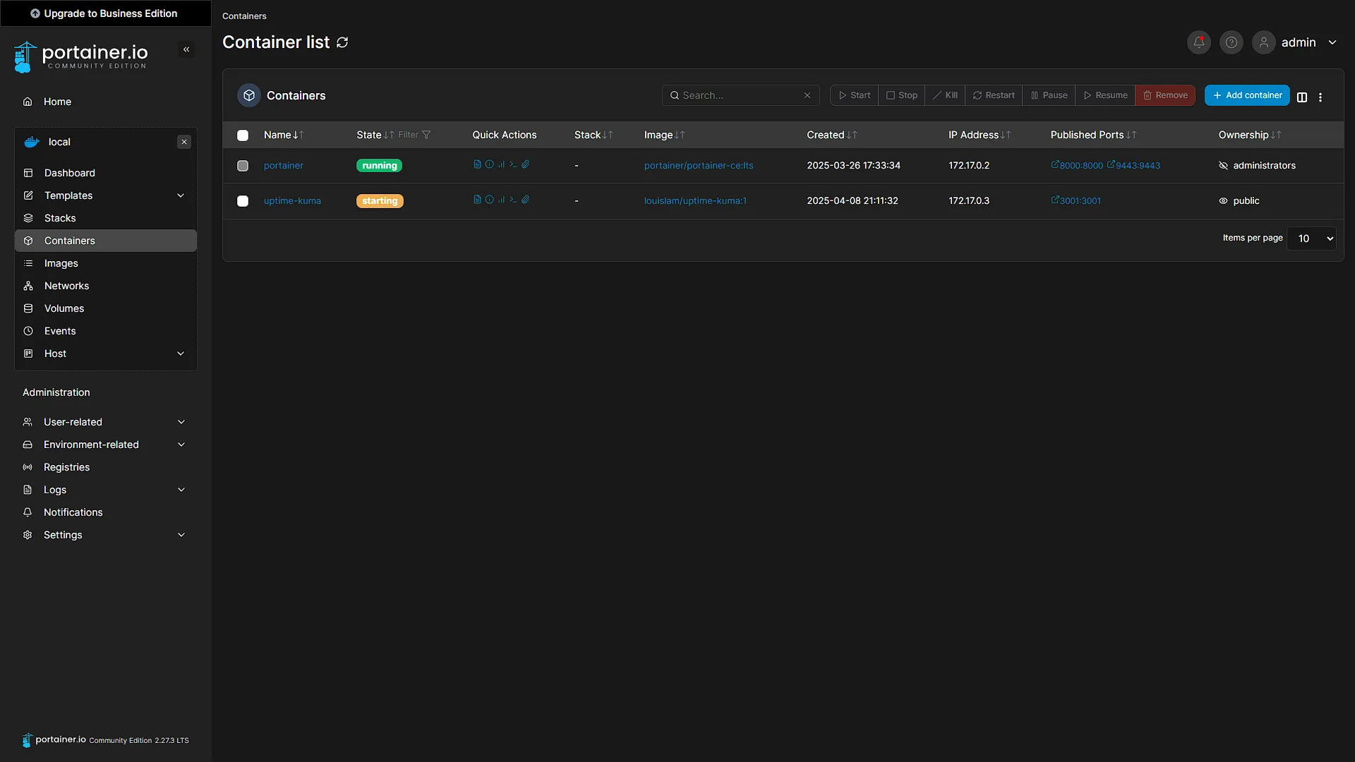 Install Uptime Kuma - 11 - Container Starting