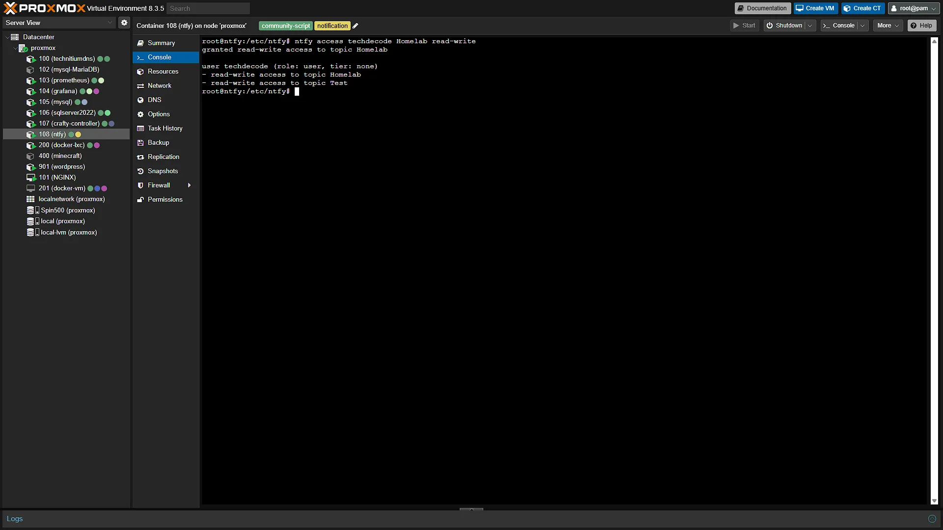Set Up Ntfy - 2 New Topic Created