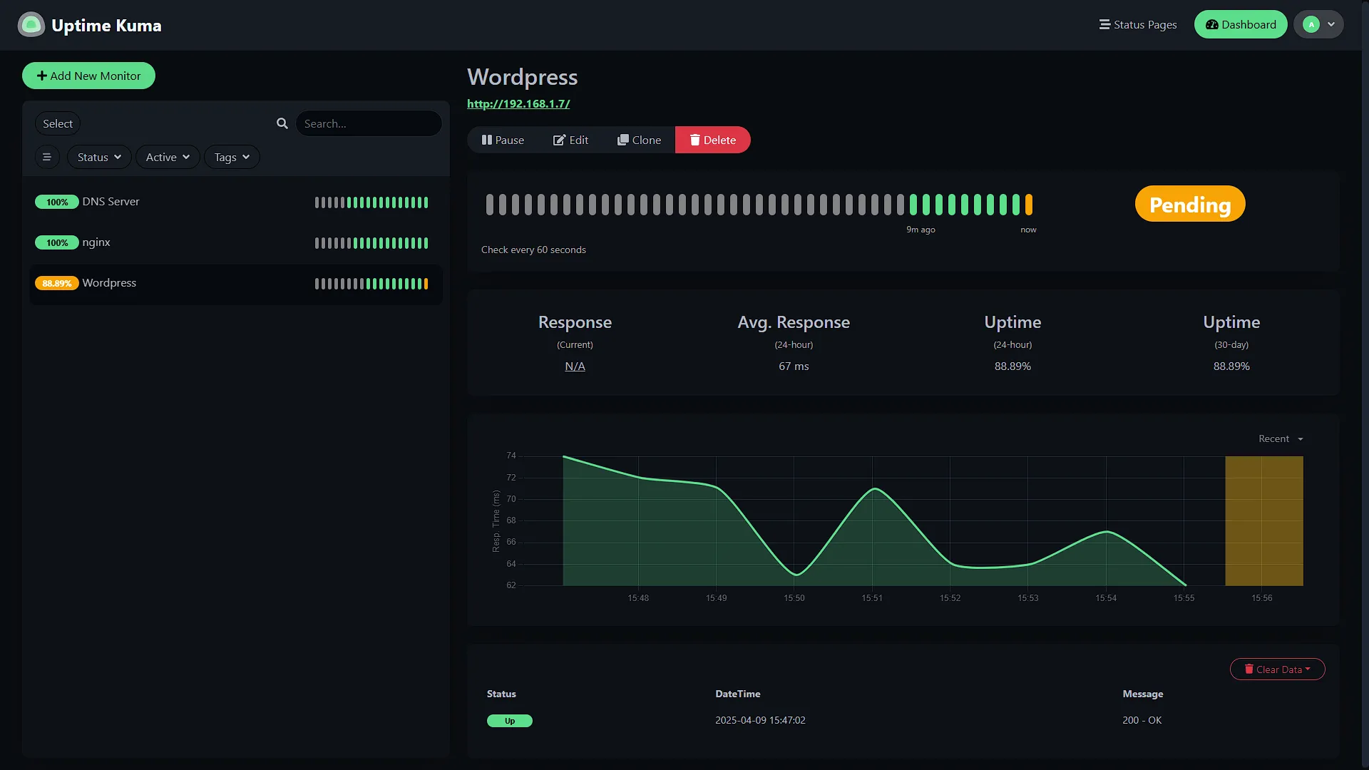 Set Up Uptime Kuma - 13 - Wordpress Pending