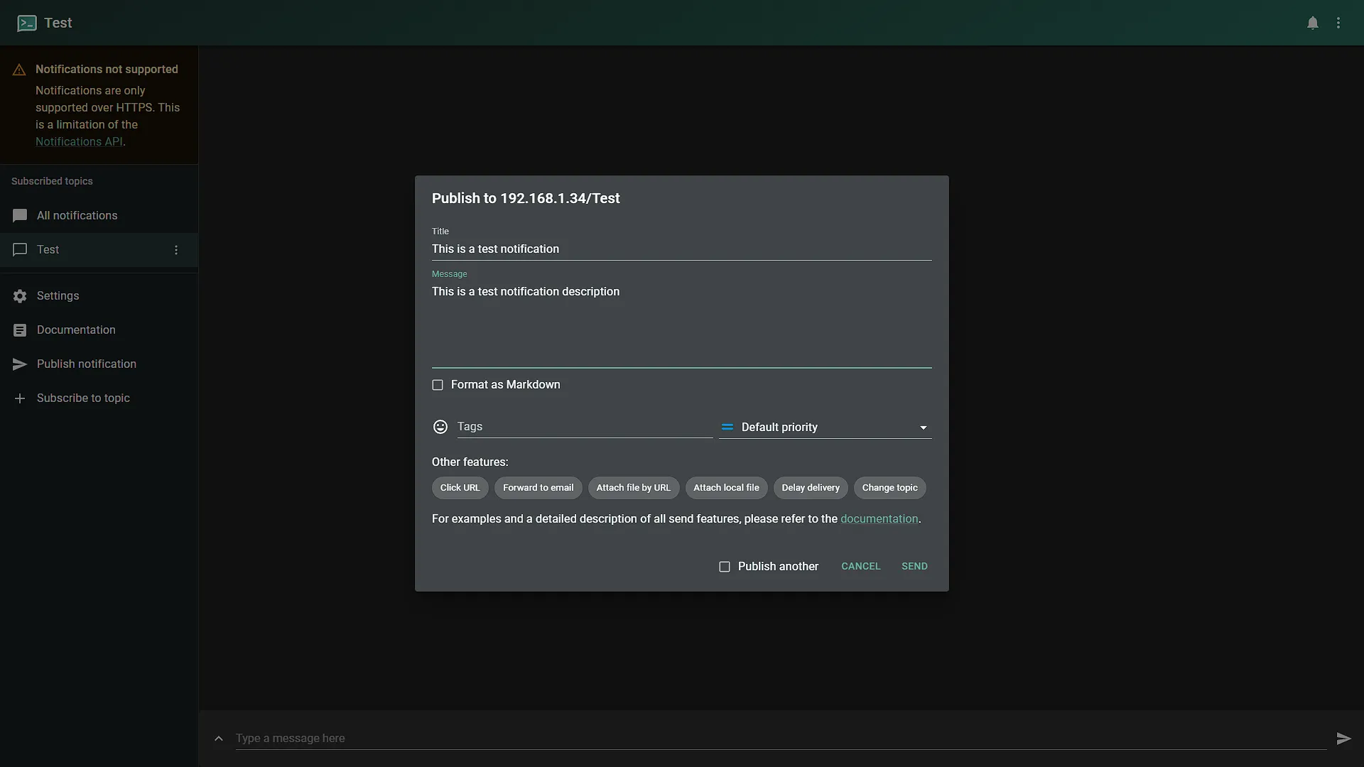 Setup ntfy - 3 - Publish Message