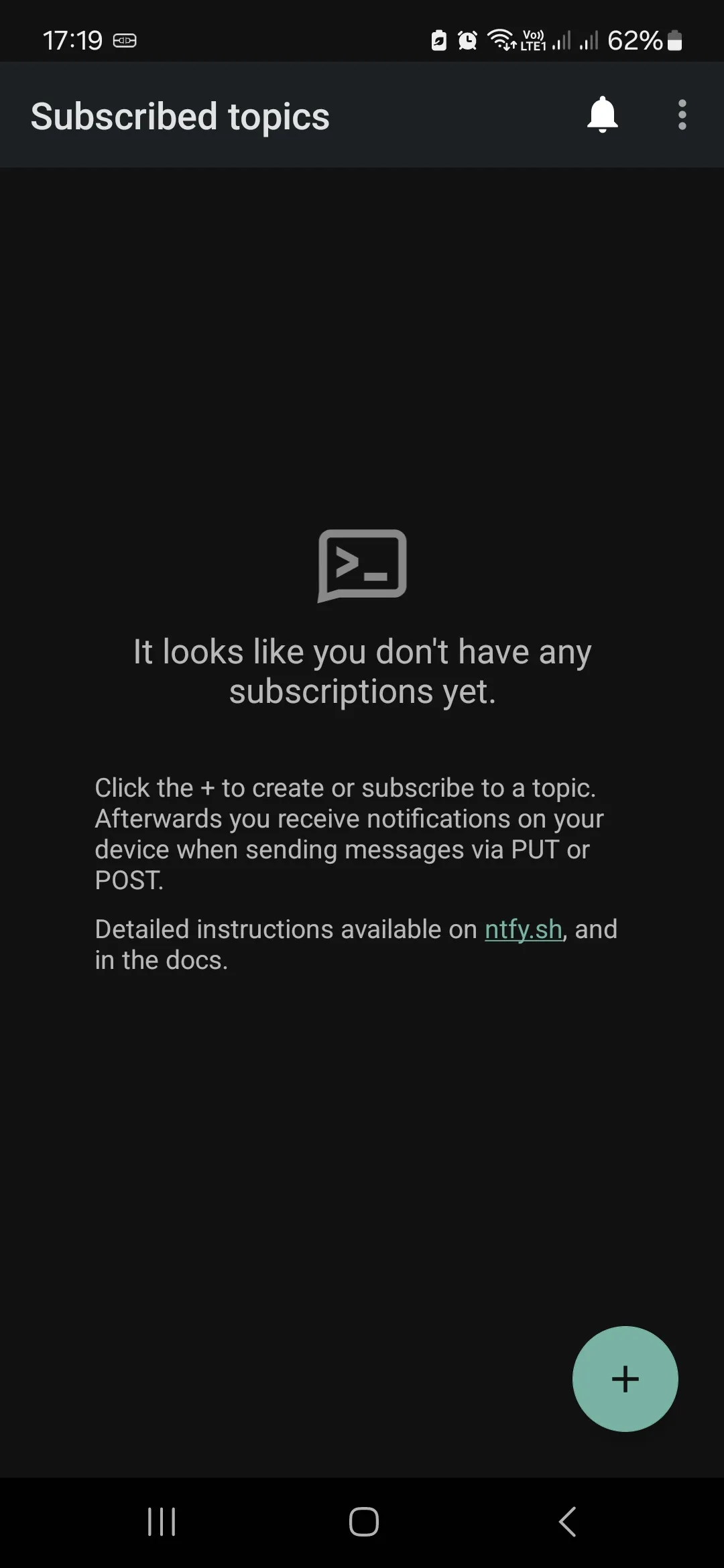 ntfy app - 1 - Dashboard