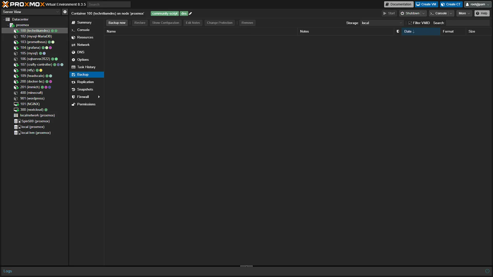 Backup LXC - 1 - Select Backups