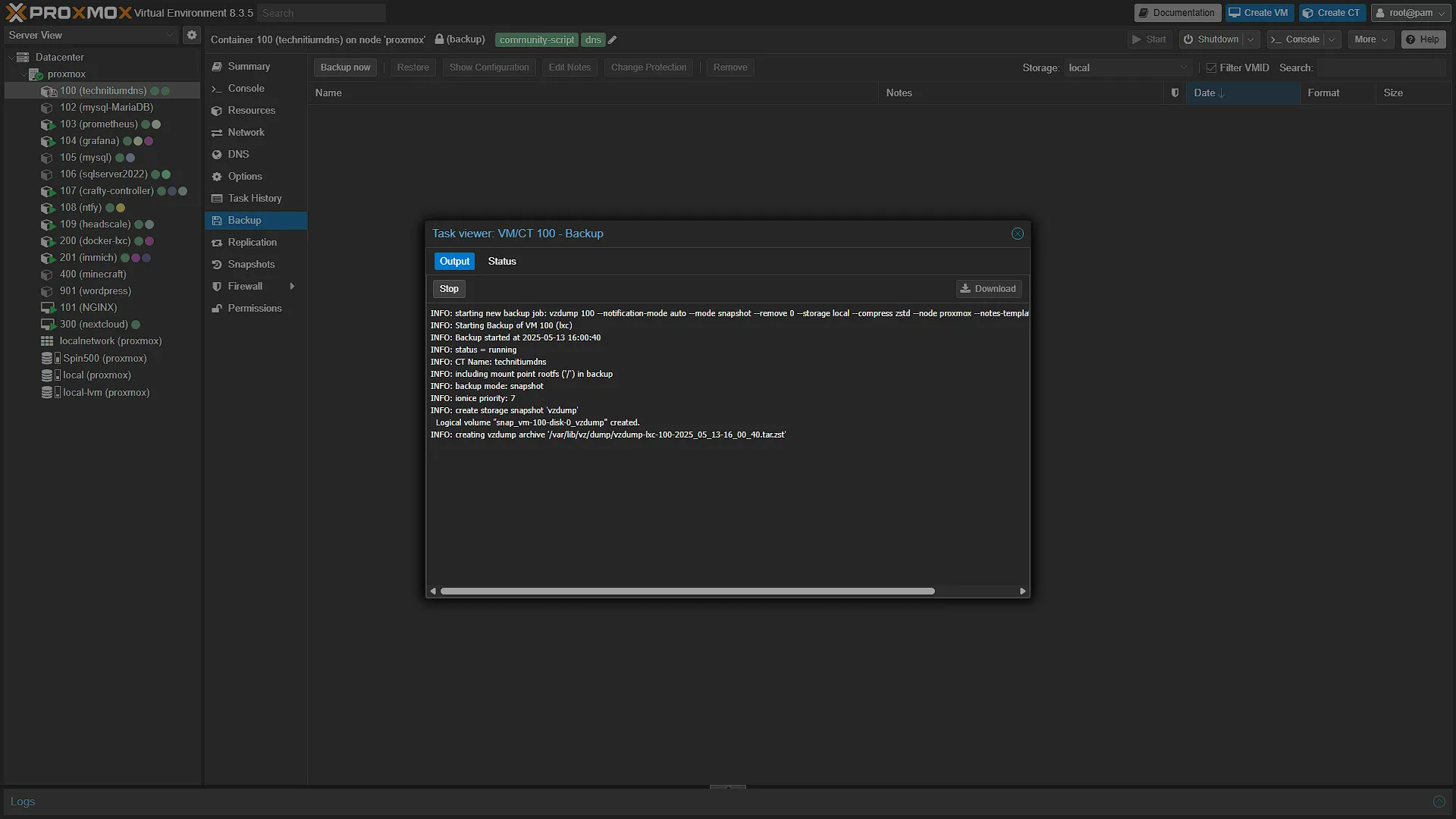 Backup LXC - 3 - Backing Up