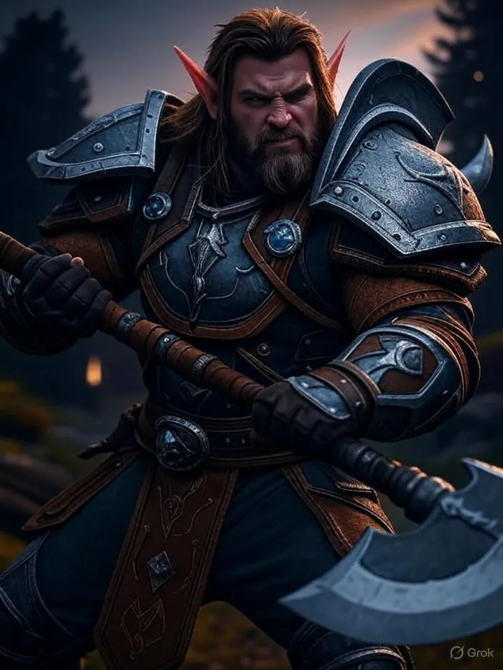 Grok Generated Image of Warcraft Character Throwing THeir Axe B