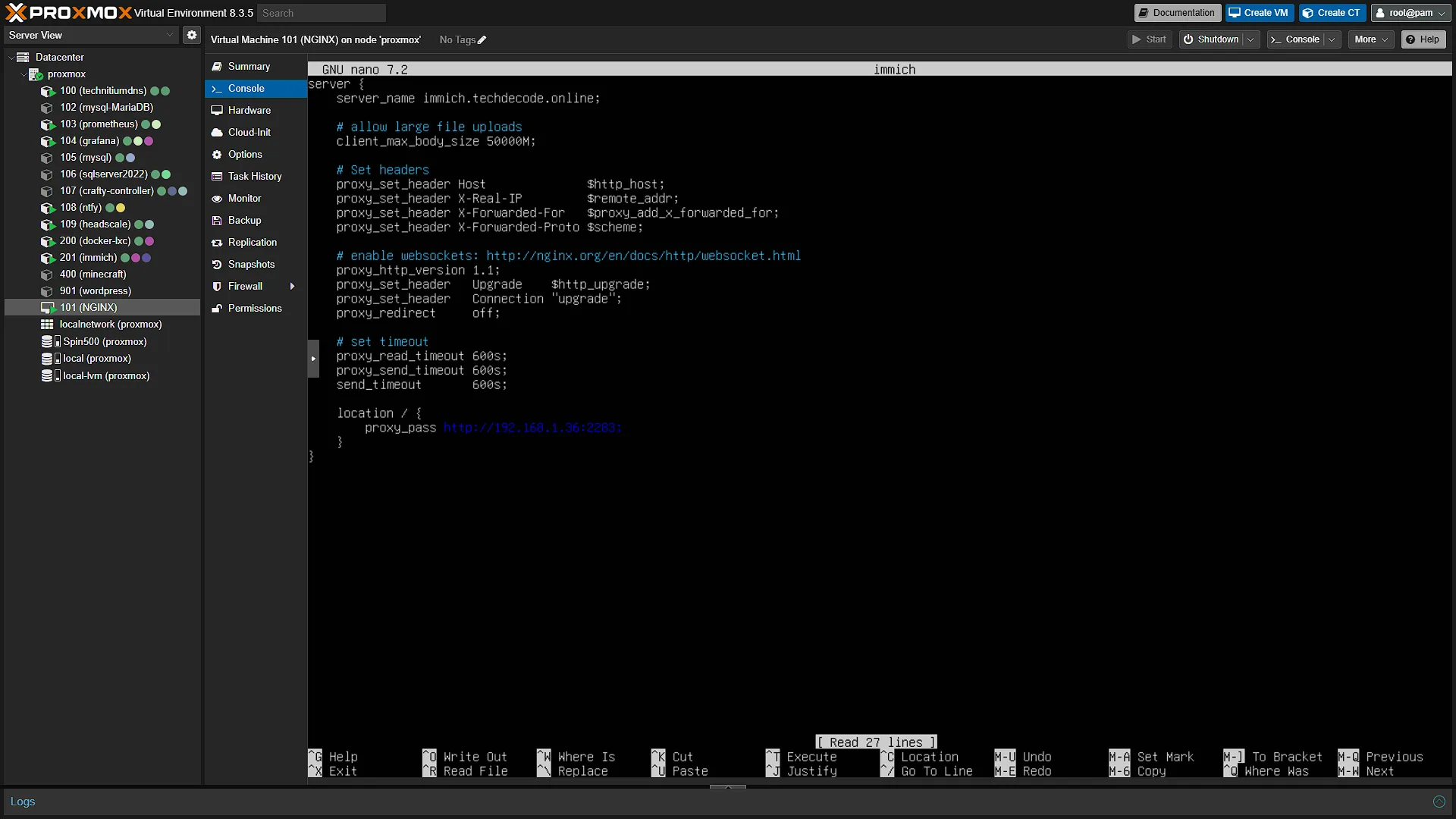 Immich Setup nginx - 5 - External Config