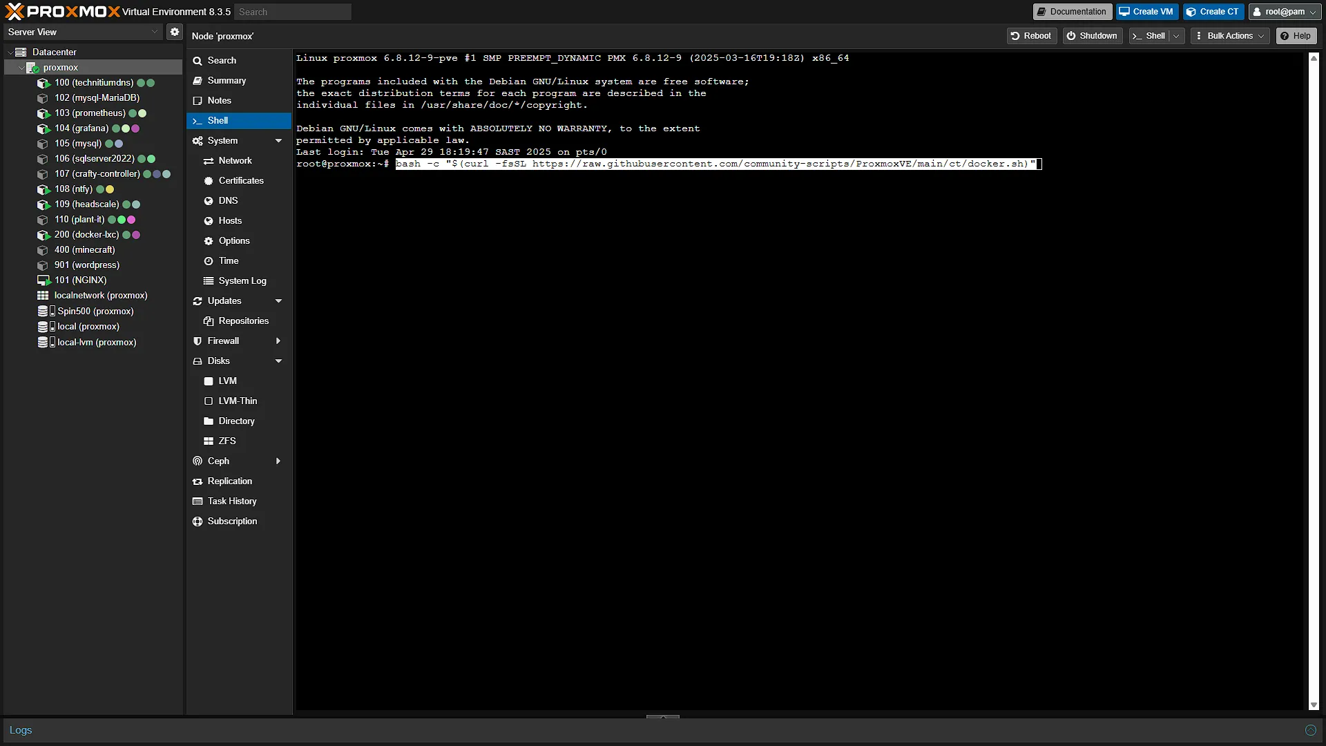 Install Docker LXC for Immich - 1 - Command