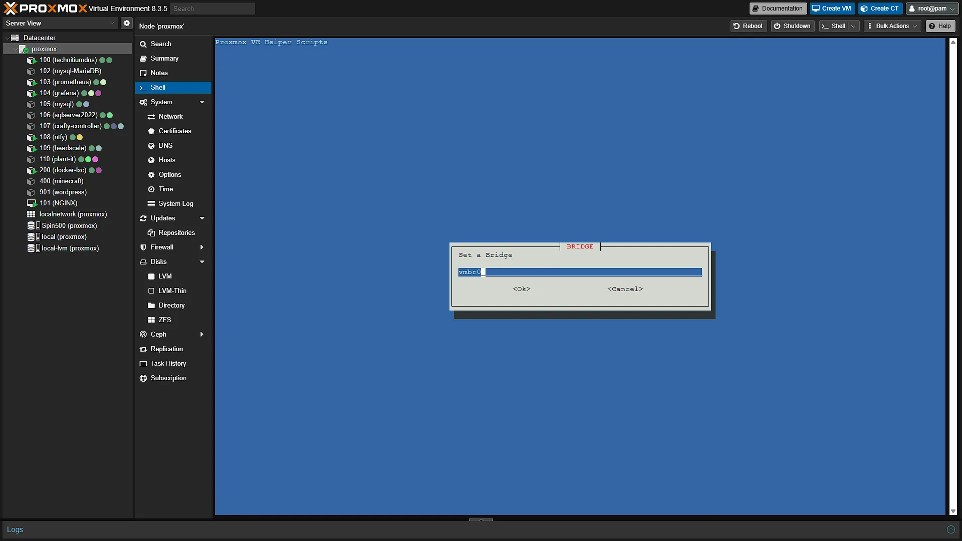 Install Docker LXC for Immich - 13 - Bridge