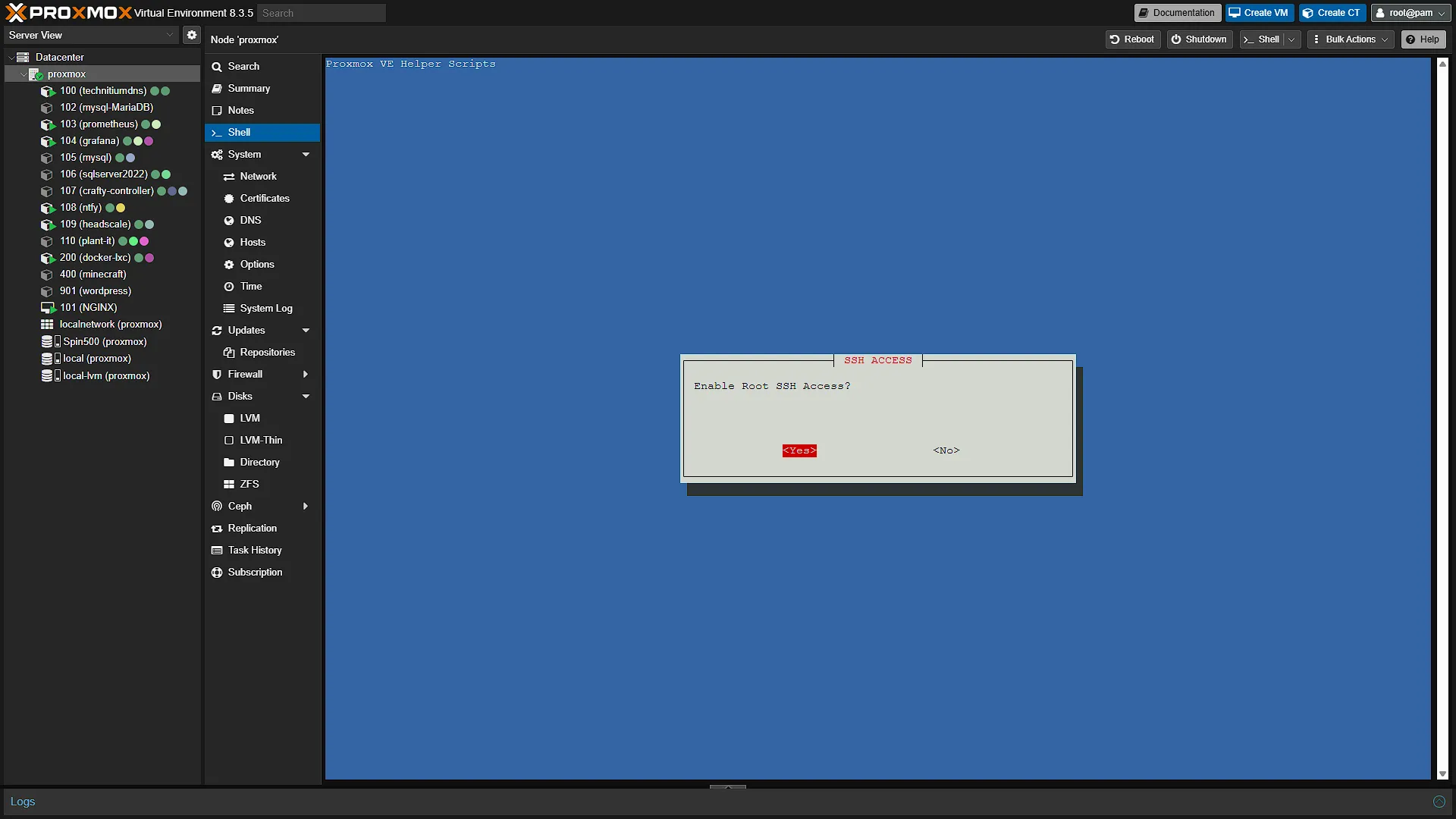 Install Docker LXC for Immich - 23 - SSH Access