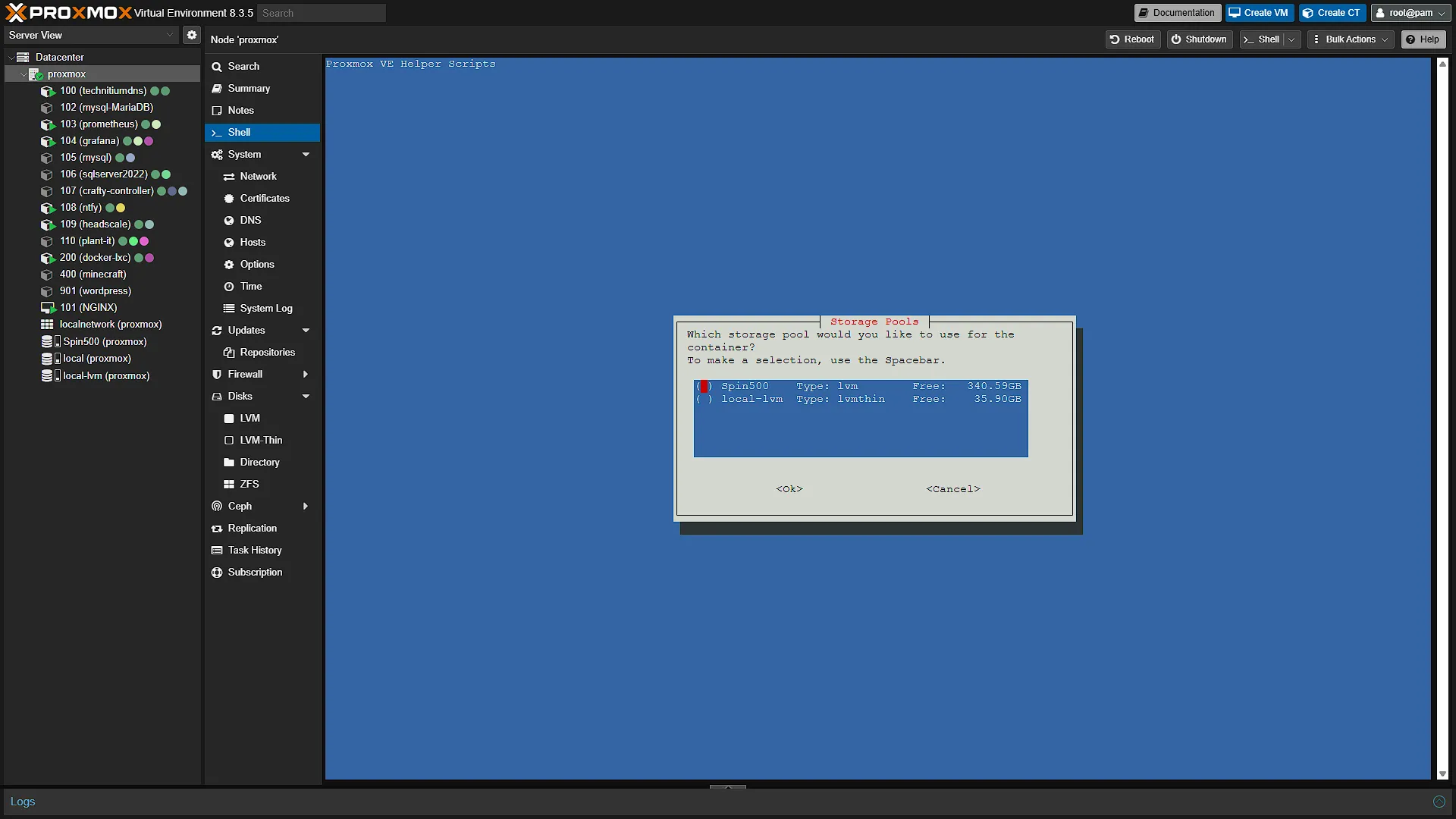 Install Docker LXC for Immich - 28 - Disk Select