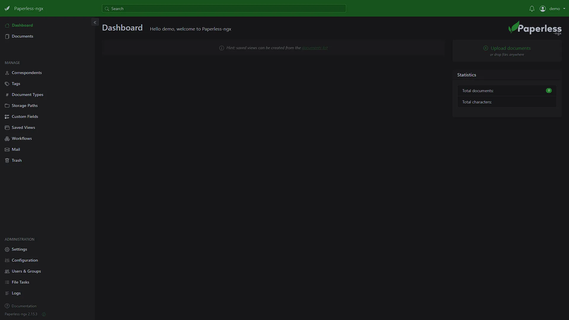 Paperless-ngx Screenshot - Dashboard