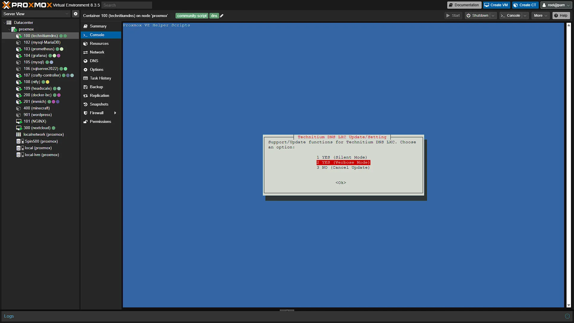 Update LXC - Options for short command