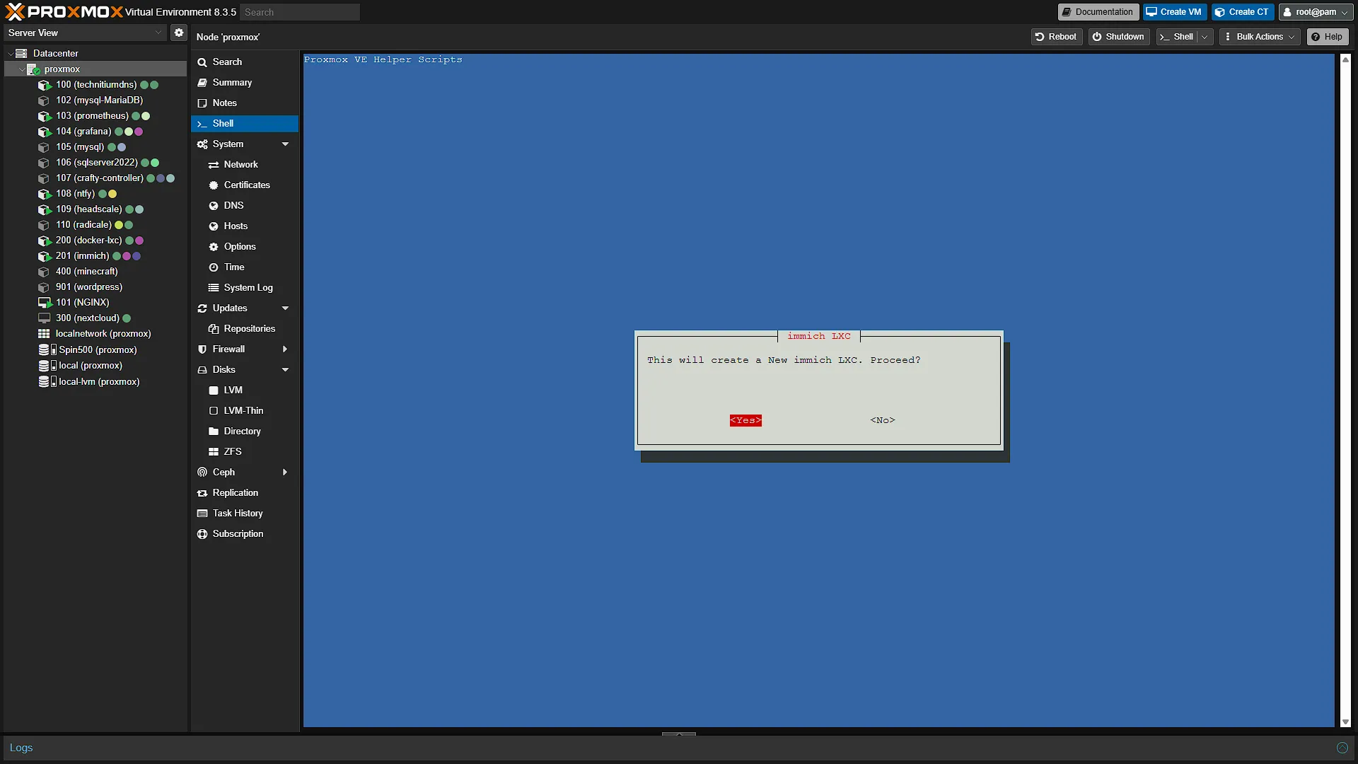 Install Immich LXC - 2 - COnfirm